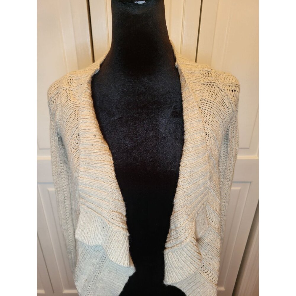Abercrombie Oatmeal Open Cardigan S Neutral Minimal Cozy Cropped - Picture 5 of 7